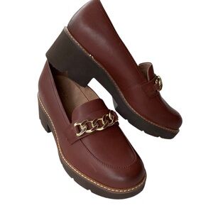 Brown Leather Loafers with Gold Chain